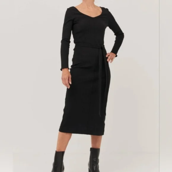 NWT Pact Organic Black Stretch Rib Jaz Dress Size Small - Picture 1 of 1